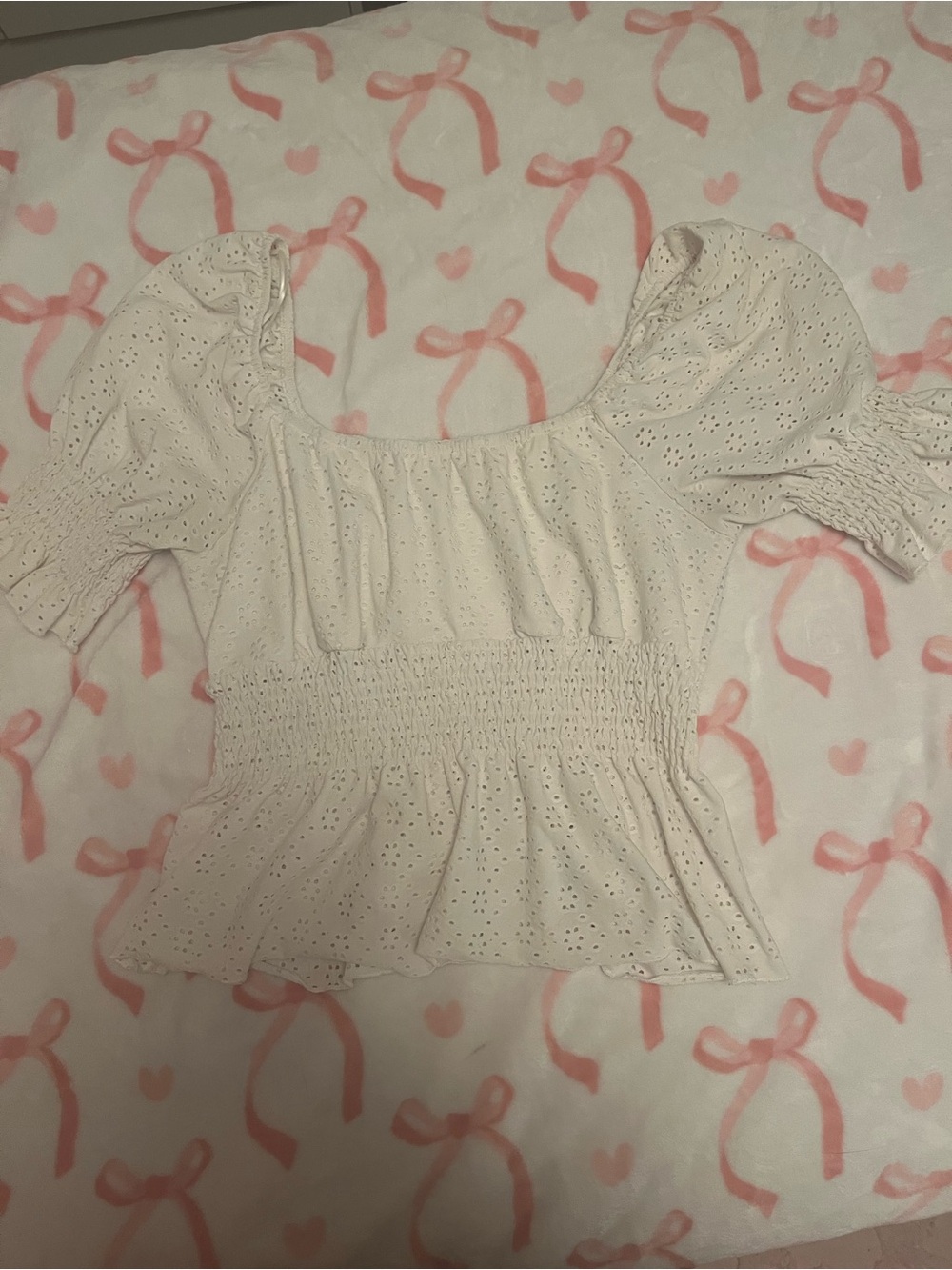 Urban Ivory Eyelet Smocked Top